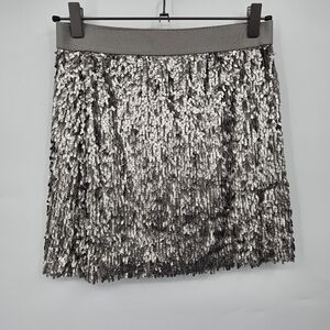 Chelsea & Violet Silver Sequin Mini Skirt XS – Sparkly Metallic Party Holiday NY